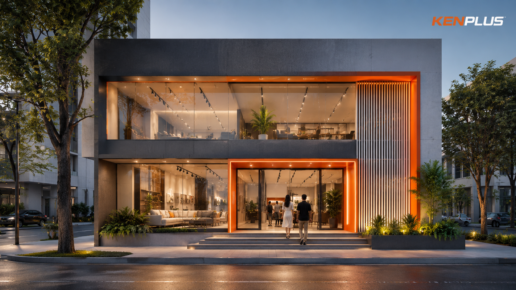 Mặt bằng showroom góc phố tại Đà Nẵng với khu vực đỗ ô tô, xe máy thuận tiện