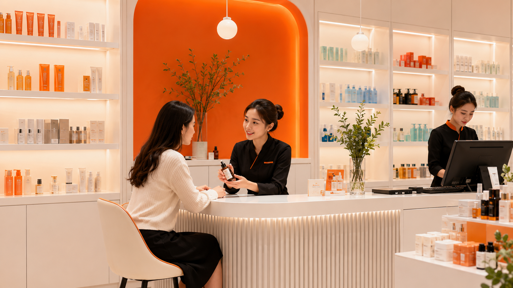 Quầy tư vấn kết hợp thanh toán hiện đại, bố trí gọn gàng và thuận tiện cho nhân viên phục vụ khách hàng. Quầy tư vấn kết hợp thanh toán hiện đại, bố trí gọn gàng và thuận tiện cho nhân viên phục vụ khách hàng.