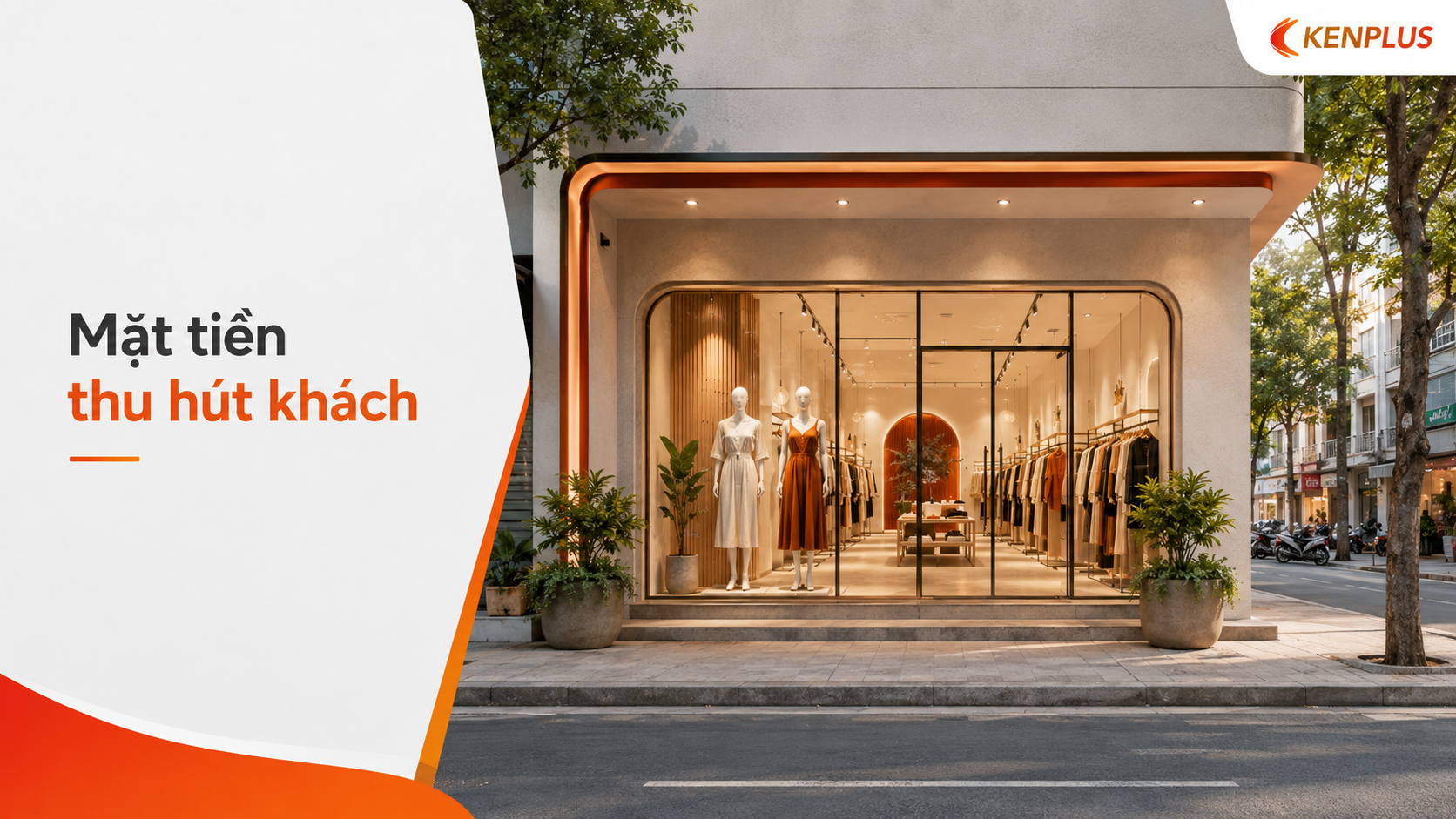 Bố cục không gian shop thời trang khoa học với lối đi và khu trưng bày rõ ràng