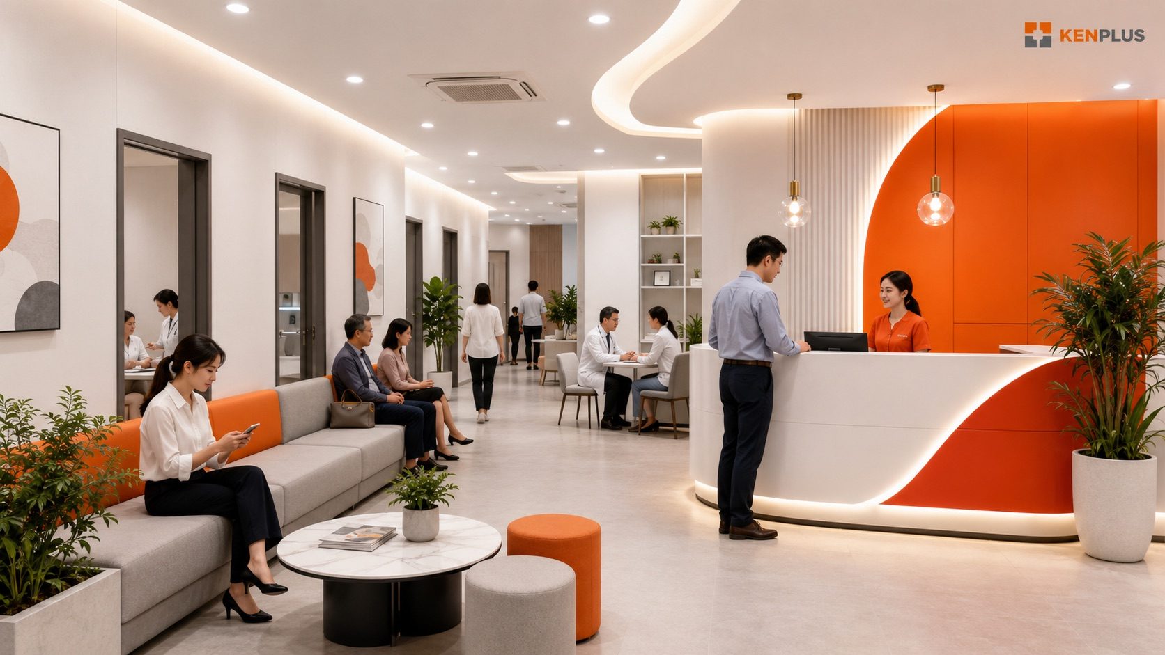 Không gian phòng khám tư nhân hiện đại tại TP.HCM với lượng khách đông, thể hiện thị trường cạnh tranh và giàu cơ hội