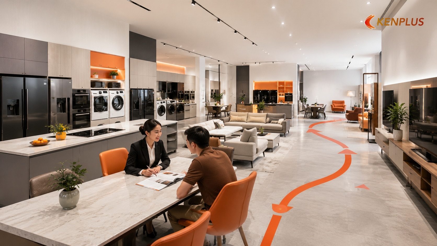 Luồng di chuyển và điểm chốt bán hàng — Showroom nội thất đồ gia dụng: làm sao trưng bày sản phẩm lớn mà không gây rối…