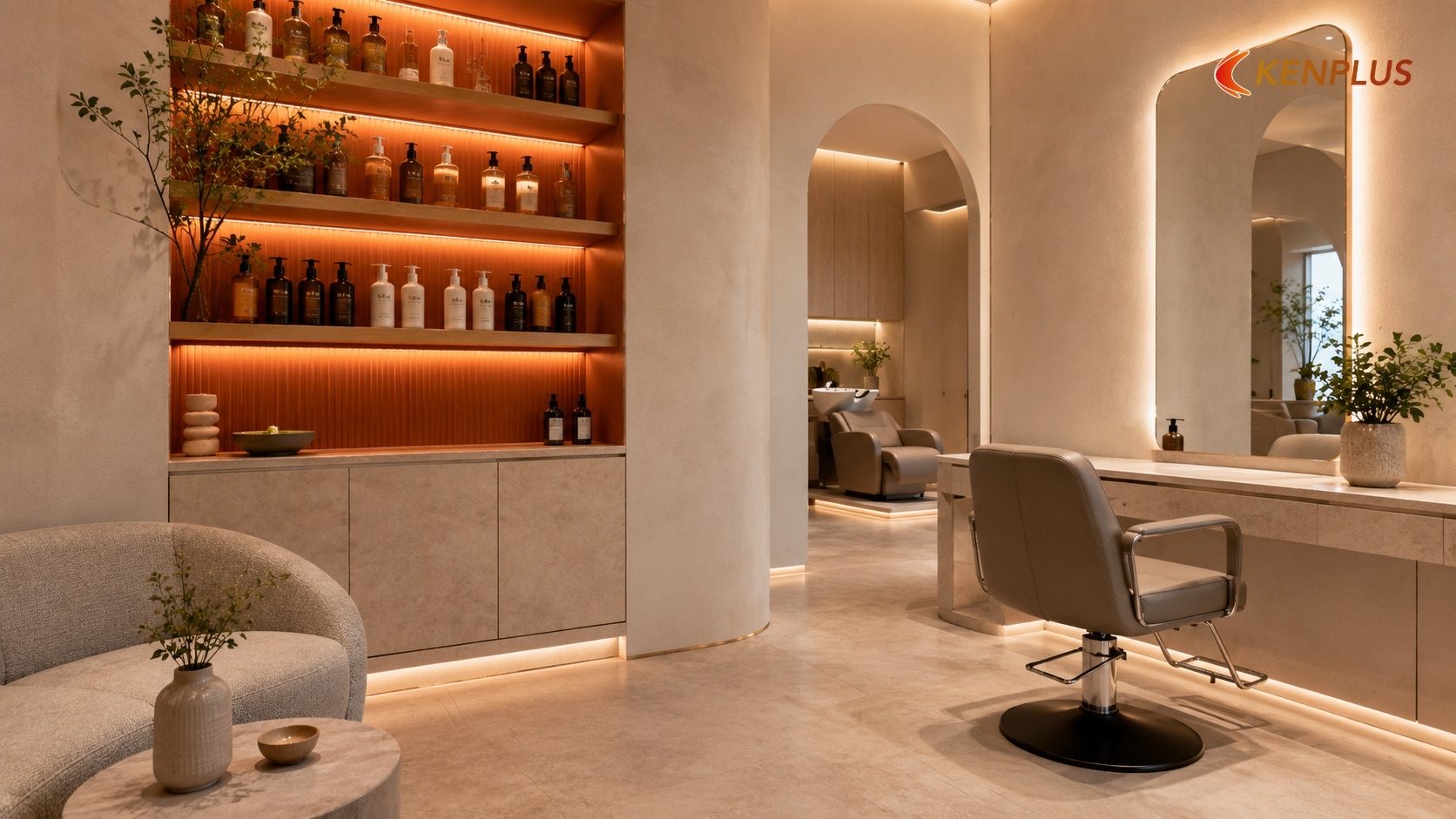 Vật liệu và màu sắc tạo cảm giác an toàn, thư giãn — Thiết kế spa salon tóc: tạo cảm giác thư giãn ngay từ khi bước…