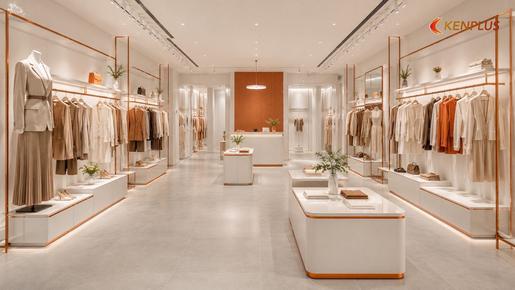 Bố cục trưng bày rõ ràng, dễ định hướng — Thiết kế shop thời trang nữ công sở: phong cách tối giản hút khách văn phòng