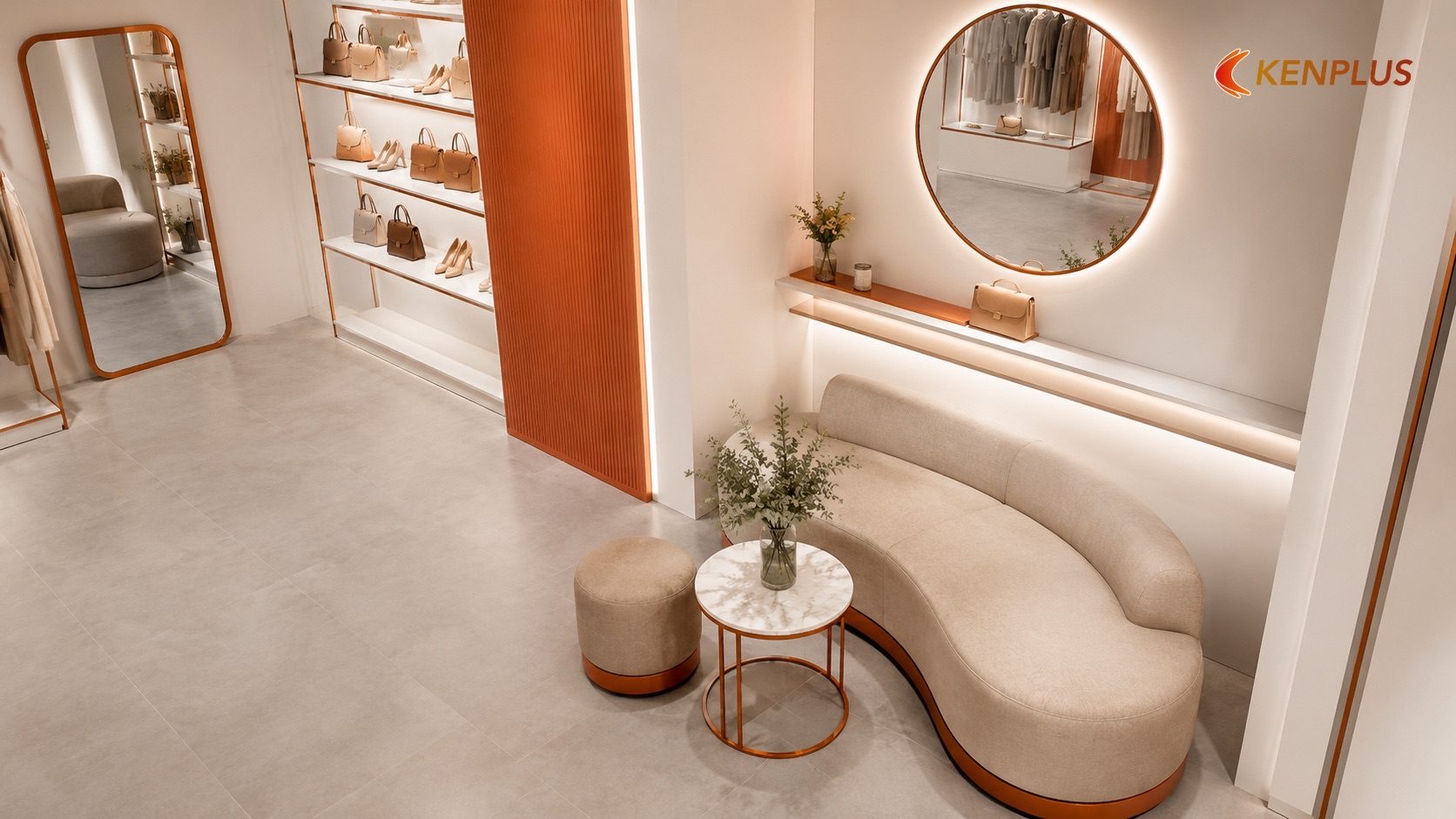 Khu vực chờ và trải nghiệm dành cho khách bận rộn — Thiết kế shop thời trang nữ công sở: phong cách tối giản hút khách…