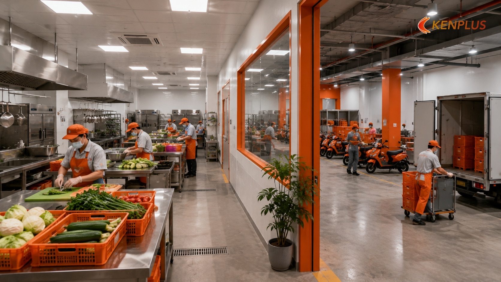 Xu hướng 2: Bếp trung tâm (central kitchen) tách rời khỏi điểm bán Xu hướng 2: Bếp trung tâm (central kitchen) tách rời khỏi điểm bán — Xu hướng bán lẻ ngành F&B 2026: từ quán truyền…