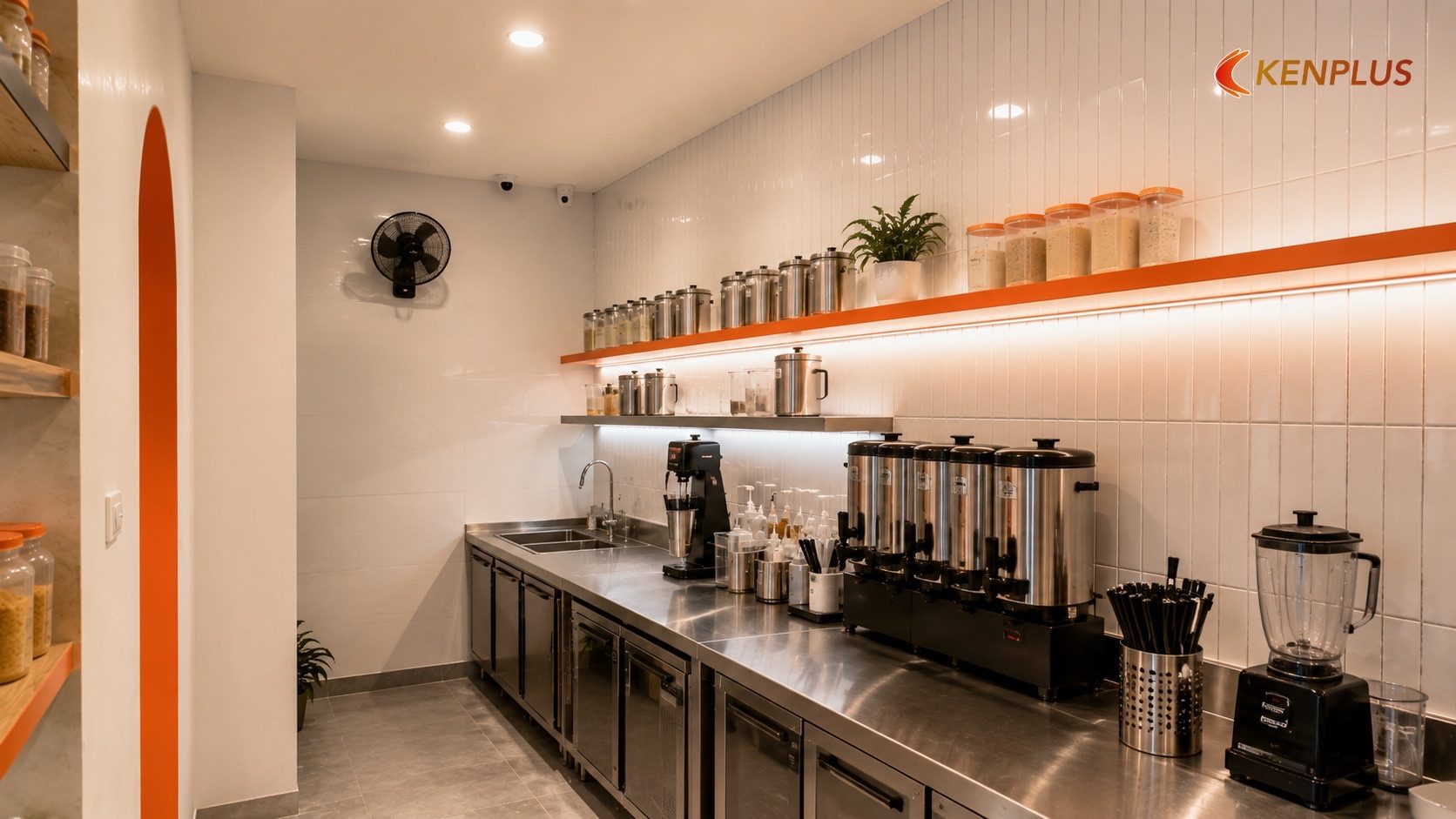 Chống ẩm mốc cho tường và trần khu pha chế — Vật liệu thi công quán trà sữa: chống ố, dễ vệ sinh