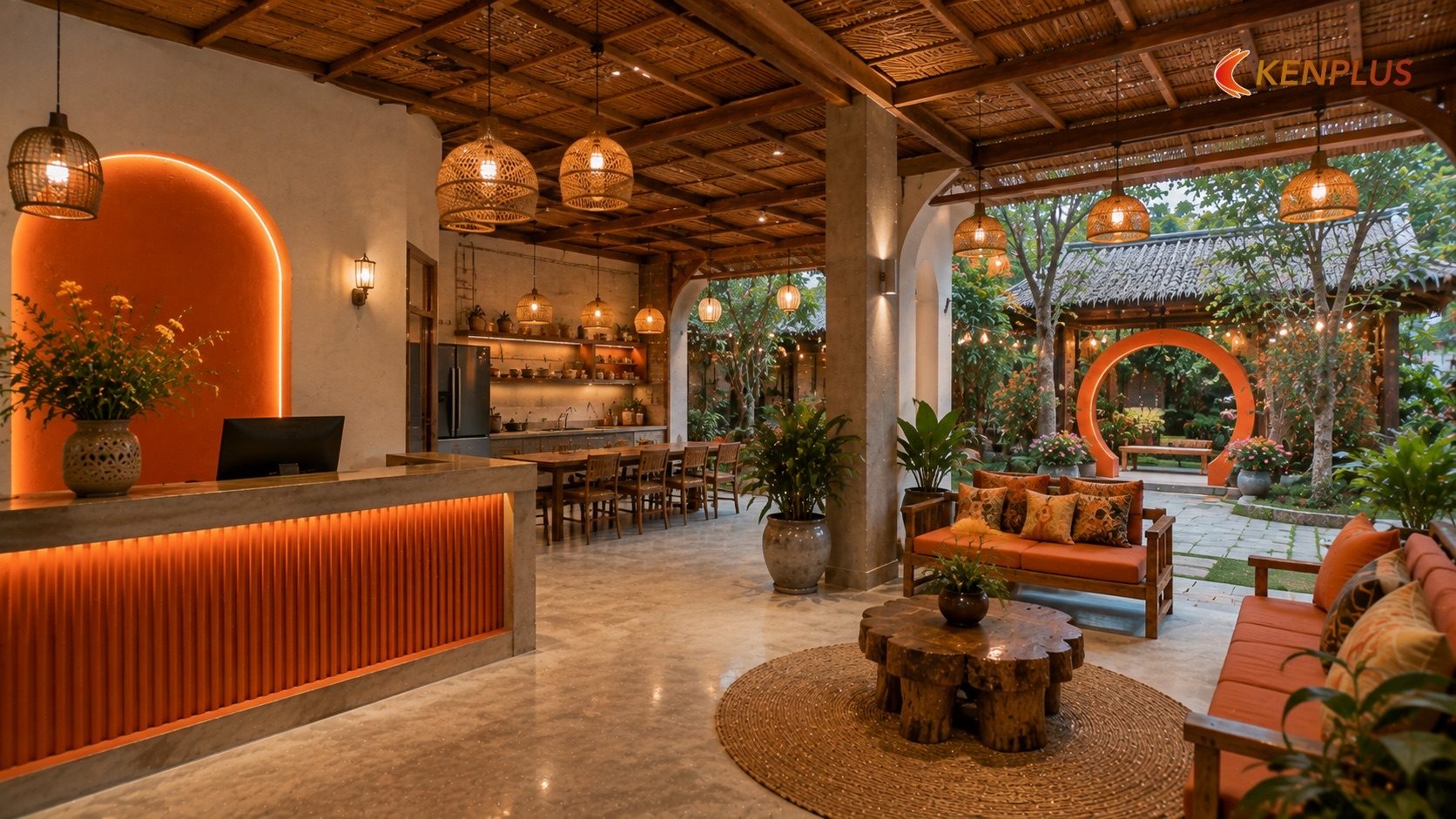 Thiết kế không gian chung: bếp chung, sân vườn và góc check-in Thiết kế không gian chung: bếp chung, sân vườn và góc check-in — Thiết kế khu lễ tân homestay Ninh Bình: bí quyết ghi…