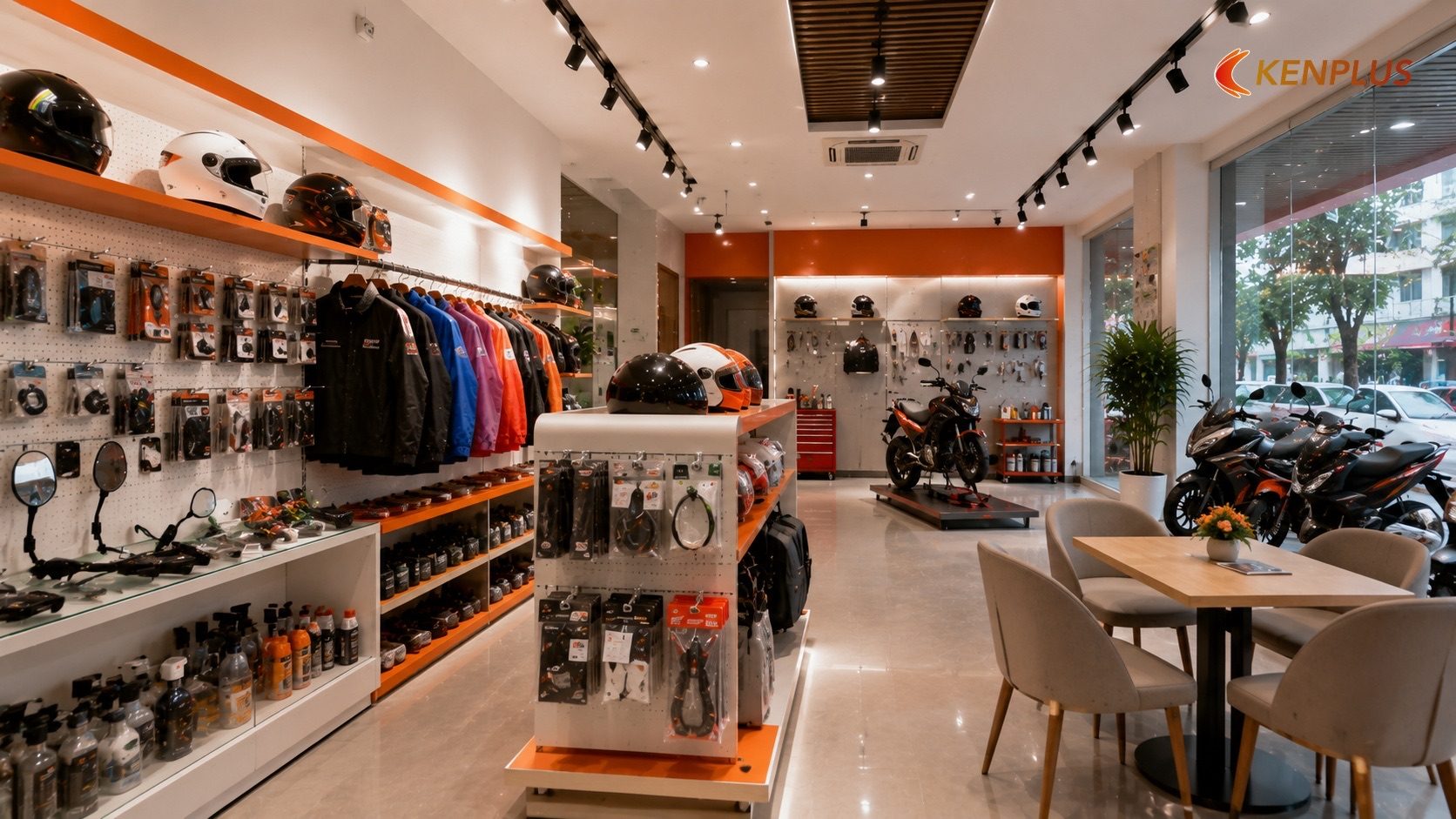 Khu vực phụ kiện và dịch vụ nhanh — Thiết kế showroom tại Ninh Bình: ý tưởng không gian trưng bày thu hút khách