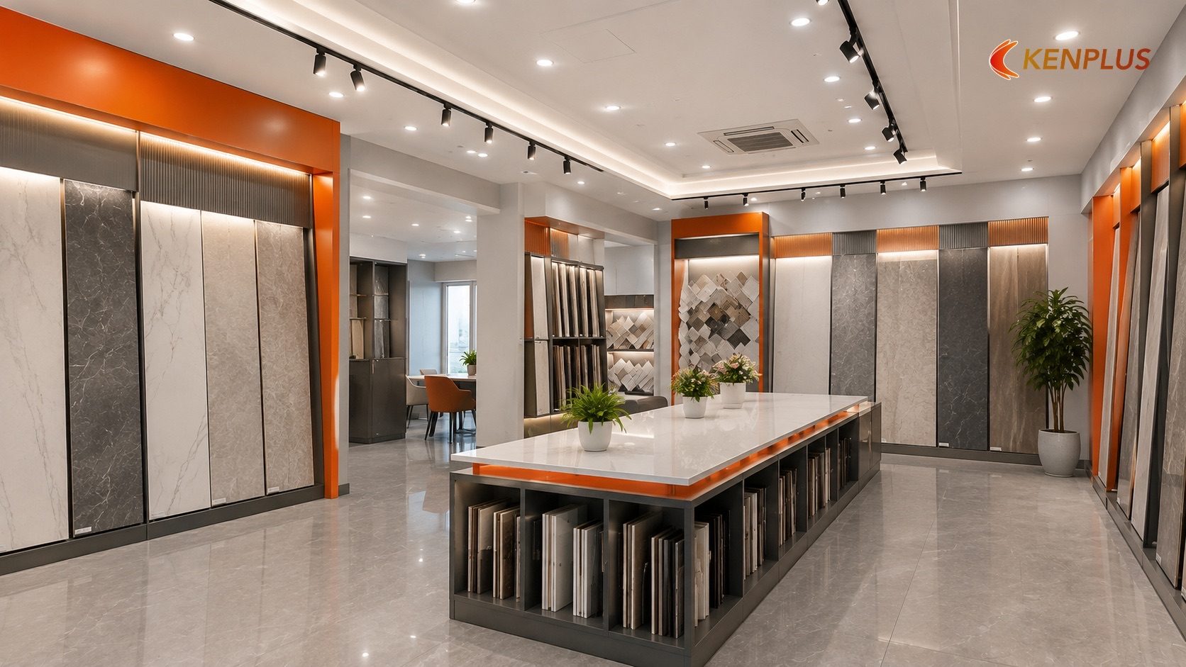 Vật liệu trần: thạch cao chống ẩm, trần nhôm, trần thả Vật liệu trần: thạch cao chống ẩm, trần nhôm, trần thả — Vật liệu thi công showroom bền, dễ bảo trì tại Ninh Bình