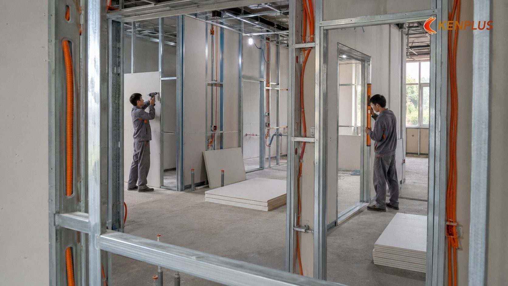 Bước 3 — Thi công phần thô, vách ngăn và phân khu chức năng (10-18 ngày) — Quy trình thi công phòng khám tại Ninh…
