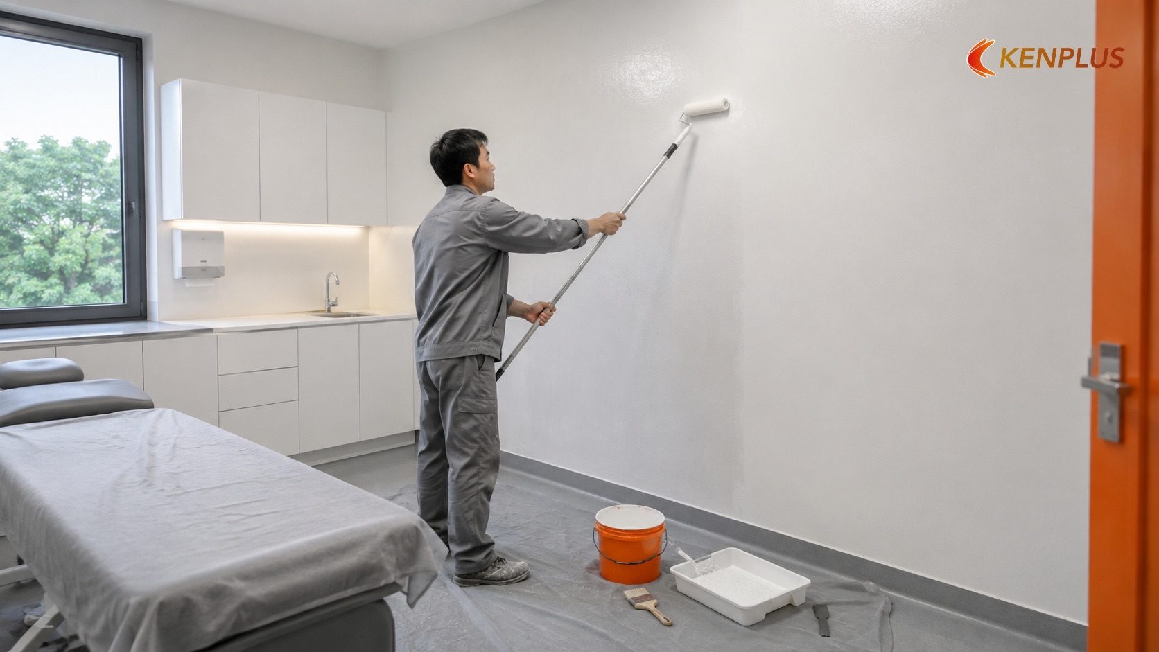 Sơn kháng khuẩn — giải pháp cho bề mặt tường — Vật liệu thi công phòng khám: dễ khử khuẩn, bền với hoá chất