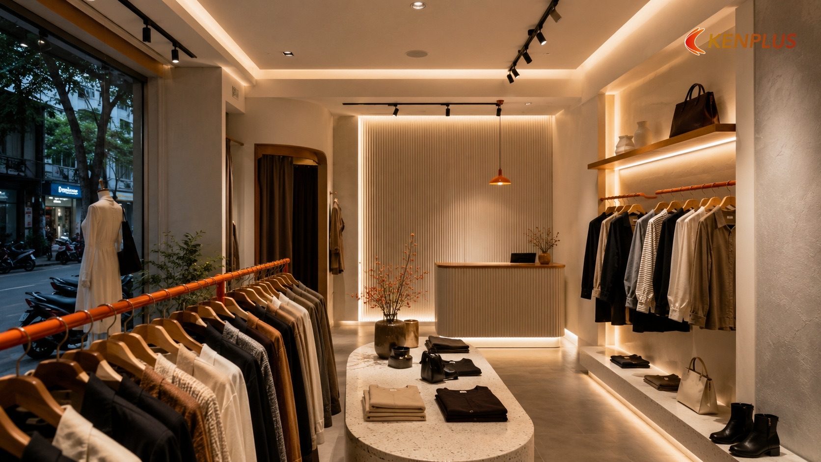 Xu hướng 3: Ánh sáng lớp thay thế ánh sáng đơn điệu — Xu hướng thiết kế shop thời trang 2026 áp dụng cho Ninh Bình