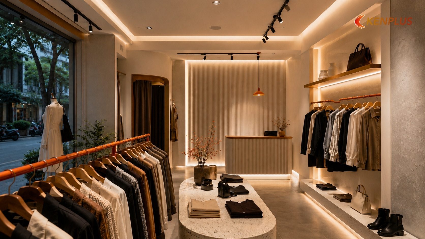 Xu hướng 4: Không gian đa chức năng và góc check-in — Xu hướng thiết kế shop thời trang 2026 áp dụng cho Ninh Bình