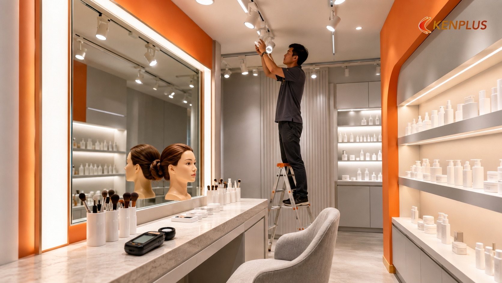 Tiêu chí 1: Kinh nghiệm thực tế với hệ thống ánh sáng chuẩn tôn da — Kinh nghiệm chọn nhà thầu thi công shop mỹ phẩm…