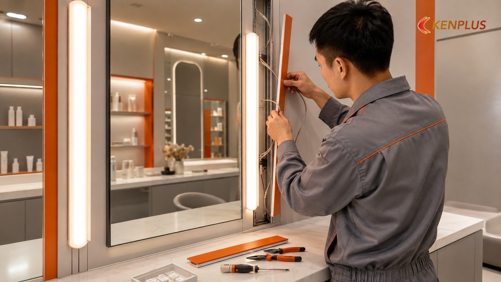 Kỹ thuật đi dây cho đèn hắt hai bên gương thử mỹ phẩm — Hệ thống điện, ánh sáng thi công cho shop mỹ phẩm: lưu ý kỹ…