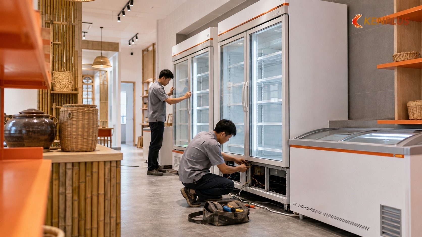 Bước 4: Hệ thống điện và tủ mát bảo quản — Quy trình thi công cửa hàng đặc sản tại Ninh Bình