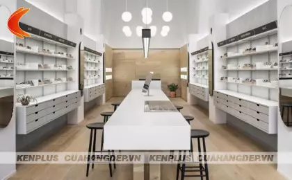 Mẫu thiết kế cửa hàng kính mắt đẹp nhẹ nhàng