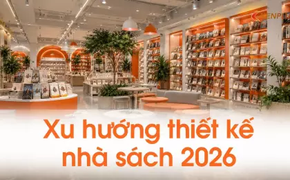 Xu hướng thiết kế nhà sách 2026: từ kệ kín sang không gian mở