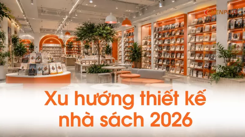 Xu hướng thiết kế nhà sách 2026: từ kệ kín sang không gian mở
