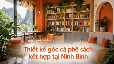 Thiết kế góc cà phê sách kết hợp tại Ninh Bình: mô hình 2 trong 1