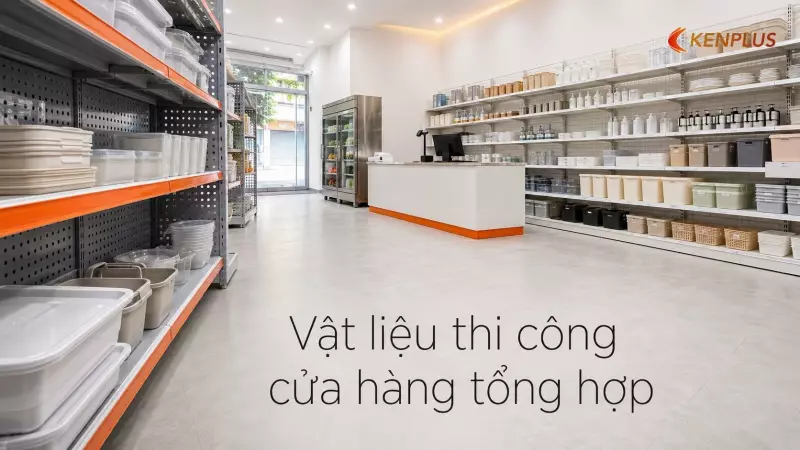 Vật liệu thi công cửa hàng tổng hợp: bền, chịu tải trưng bày nặng