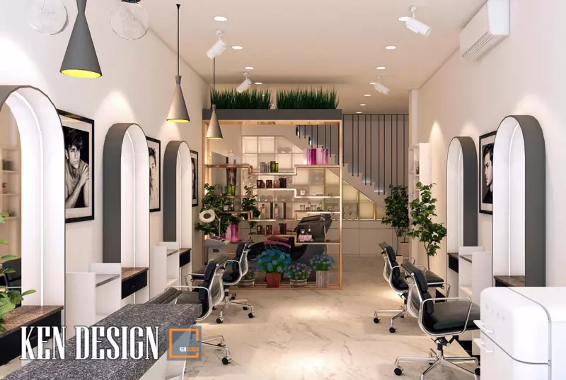 Mẫu thiết kế salon tóc nam 2 tầng đẹp cuốn hút