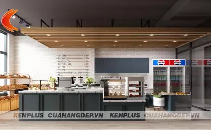 Mẫu thiết kế cửa hàng bánh kết hợp đồ ăn nhanh nhỏ đẹp