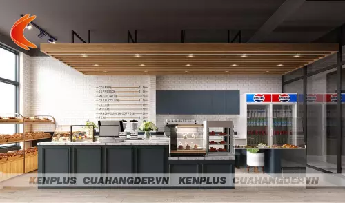 Mẫu thiết kế cửa hàng bánh kết hợp đồ ăn nhanh nhỏ đẹp