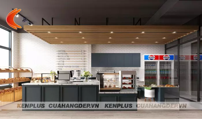 Mẫu thiết kế cửa hàng bánh kết hợp đồ ăn nhanh nhỏ đẹp