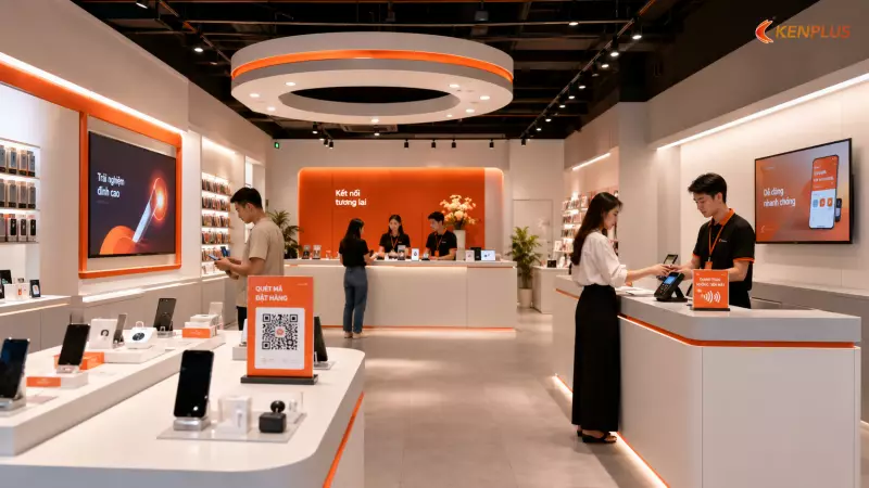 Retail tech: màn hình, QR order, thanh toán không tiền mặt trong thiết kế cửa hàng