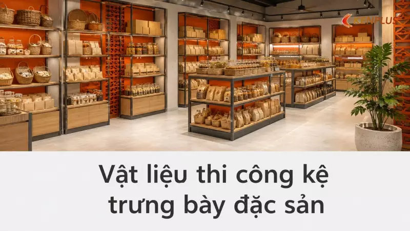 Vật liệu thi công kệ trưng bày đặc sản: chịu ẩm, dễ vệ sinh