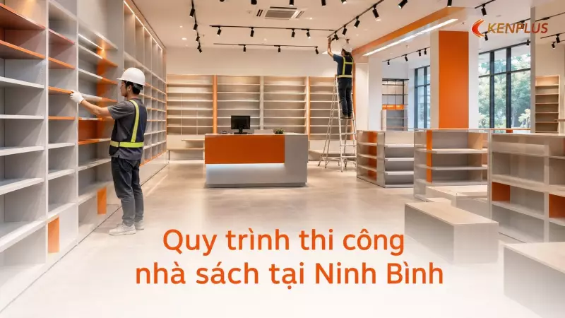 Quy trình thi công nhà sách tại Ninh Bình: kệ, ánh sáng, sàn